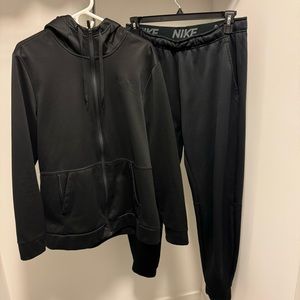 Nike Thermafit Tracksuit Sweatsuit Hoodie and Sweatpants zip up size large black